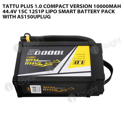 Tattu Plus 1.0 Compact Version 10000mAh 44.4V 15C 12S1P Lipo Smart Battery Pack With AS150UPlug