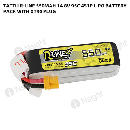 Tattu 550mAh 4s 95C 14.8V R-Line Lipo Battery Pack With XT30 Plug