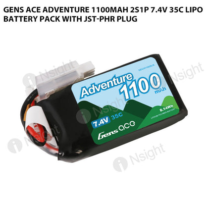 Gens Ace Adventure 1100mAh 2S1P 7.4V 35C Lipo Battery Pack With JST-PHR Plug