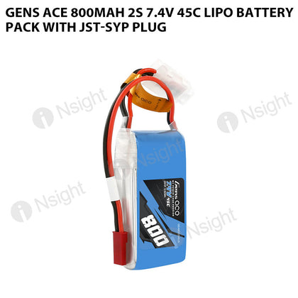 Gens Ace 800mAh 2S 7.4V 45C Lipo Battery Pack With JST-SYP Plug