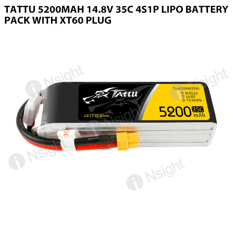 Tattu 5200mAh 14.8V 35C 4S1P Lipo Battery Pack With XT60 Plug