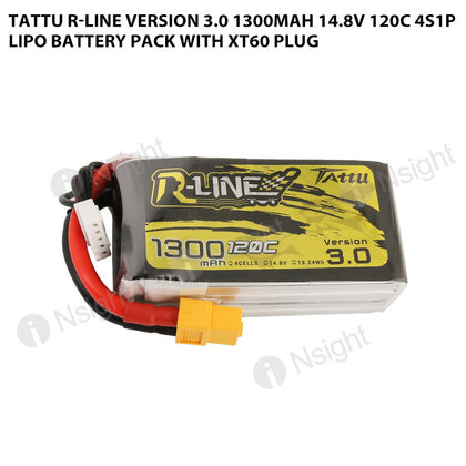 Tattu 1300mAh 4S 120C 14.8V R-Line Version 3.0 Lipo Battery Pack With XT60 Plug