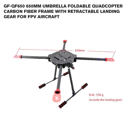 GF-QF650 650mm umbrella foldable Quadcopter carbon fiber frame with Retractable Landing Gear for FPV Aircraft
