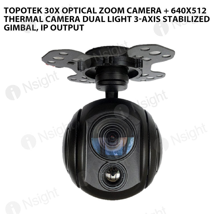 Topotek 30x Optical zoom camera + 640x512 thermal camera Dual light 3-Axis Stabilized Gimbal, IP output
