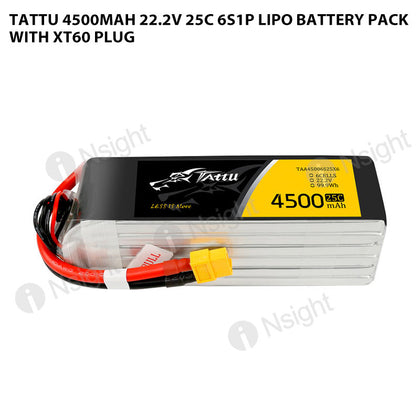 Tattu 4500mAh 6s 25C 22.2V Lipo Battery Pack With XT60 Plug