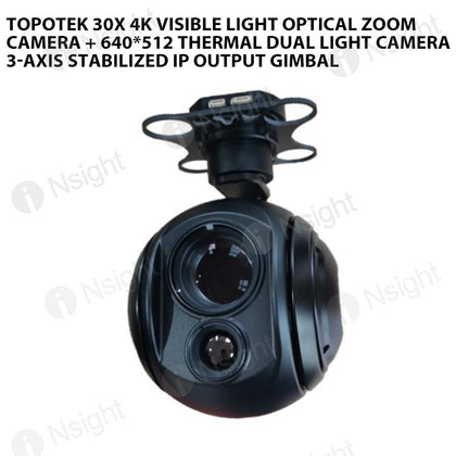 Topotek 30x 4k visible light Optical zoom camera + 640*512 thermal dual light camera 3-Axis Stabilized IP Output Gimbal