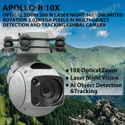 Apollo-R 10X optical zoom 200 m Laser night 360° unlimited rotation 2.07Mega Pixels AI multi-object detection and tracking Gimbal Camera