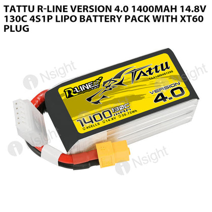 Tattu 1400mAh 4S 130C 14.8V R-Line Version 4.0 Lipo Battery Pack With XT60 Plug