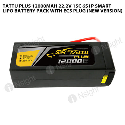 Tattu Plus 12000mAh 6s 15C 22.2V Smart Lipo Battery Pack With EC5 Plug (New Version)