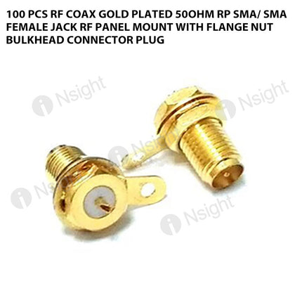 100 Pcs RF Coax Gold Plated 50ohm RP SMA/ SMA Female Jack RF Panel Mount with flange nut bulkhead Connector Plug