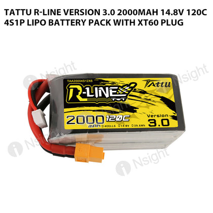 Tattu R-Line Version 3.0 2000mAh 14.8V 120C 4S1P Lipo Battery Pack With XT60 Plug