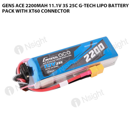 Gens Ace 2200mAh 11.1V 3S 25C G-Tech Lipo Battery Pack With XT60 Connector