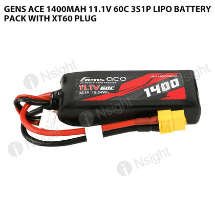 Gens Ace 1400mAh 11.1V 60C 3S1P Lipo Battery Pack With XT60 Plug