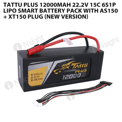 Tattu Plus 12000mAh 6s 22.2V 15C Lipo Smart Battery Pack With AS150 + XT150 Plug (New Version)