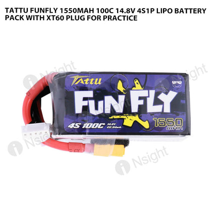 Tattu 1550mAh 4s 100C 14.8V FunFly Lipo Battery Pack With XT60 Plug For Practice