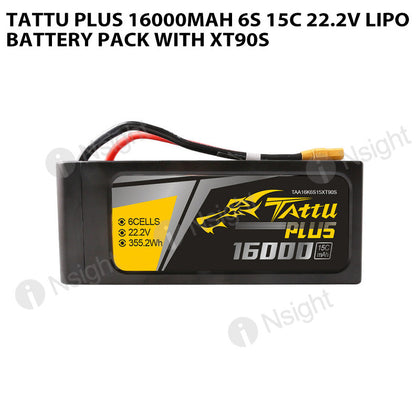 Tattu Plus 16000mAh 6S 15C 22.2V Lipo Battery Pack With XT90S