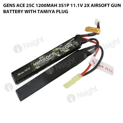 Gens Ace 25C 1200mAh 3S1P 11.1V 2X Airsoft Gun Battery With Tamiya Plug