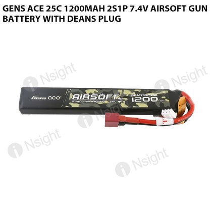 Gens Ace 25C 1200mAh 2S1P 7.4V Airsoft Gun Battery With Deans Plug