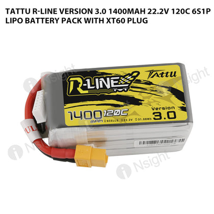 Tattu 1400mAh 6S 120C 22.2V R-Line Version 3.0 Lipo Battery Pack With XT60 Plug