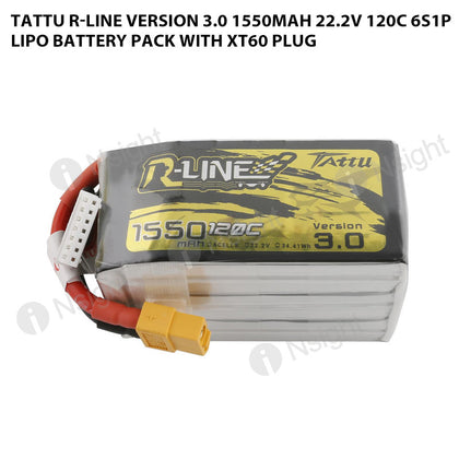 Tattu R-Line Version 3.0 1550mAh 22.2V 120C 6S1P Lipo Battery Pack With XT60 Plug