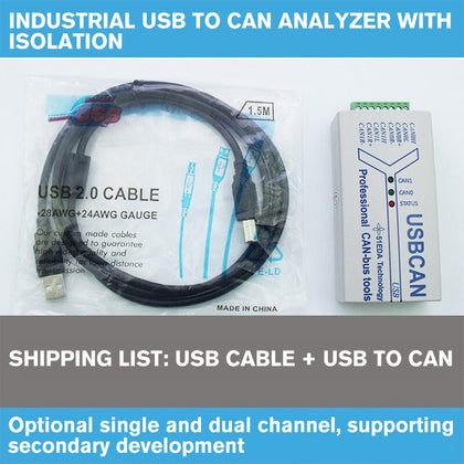 CAN Bus Analyzer USB to Can Single and Dual Channel Usbcan2 Compatible with ZLG Industrial 2000V Isolation