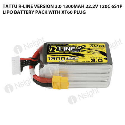 Tattu 1300mAh 6S 120C 22.2V R-Line Version 3.0 Lipo Battery Pack With XT60 Plug