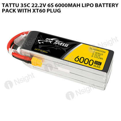 Tattu 35C 22.2V 6S 6000mAh Lipo Battery Pack With XT60 Plug