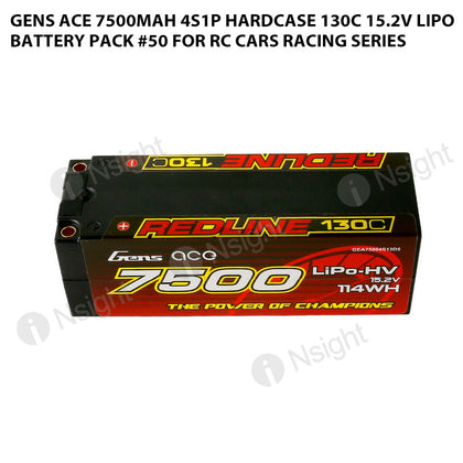 Gens Ace 7500mAh 4S 130C 15.2V HardCase Lipo Battery Pack #50 For RC Cars Racing Series