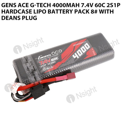 Gens Ace G-Tech 4000mAh 7.4V 60C 2S1P HardCase Lipo Battery Pack 8# With Deans Plug