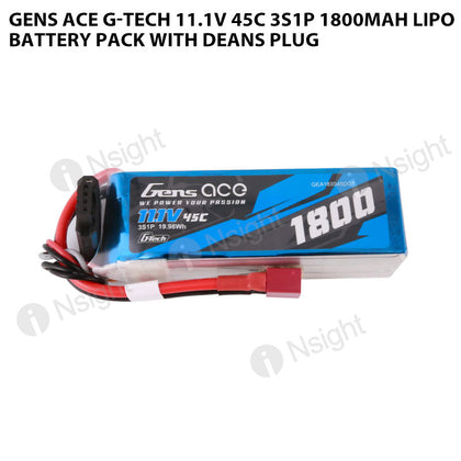 Gens Ace G-Tech 11.1V 45C 3S1P 1800mAh Lipo Battery Pack With Deans Plug