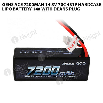 Gens Ace 7200mAh 14.8V 70C 4S1P HardCase Lipo Battery 14# With Deans Plug