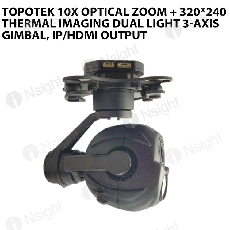 Topotek 10x Optical Zoom + 320*240 Thermal imaging Dual Light 3-Axis Gimbal, IP/HDMI output