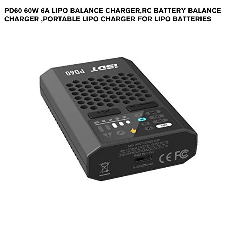 PD60 60W 6A Lipo Balance Charger,RC Battery Balance Charger ,Portable Lipo Charger for Lipo Batteries