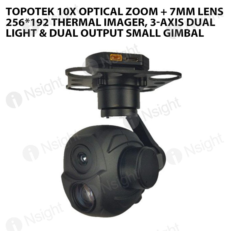 Topotek 10x Optical Zoom + 7mm Lens 256*192 Thermal Imager, 3-Axis Dual Light & Dual Output Small Gimbal