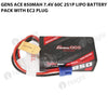 Gens Ace 850mAh 2S 7.4V 60C Lipo Battery Pack With EC2 Plug