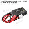 Gens Ace 250mAh 2S 35C 7.4V Airsoft Battery With JST Plug