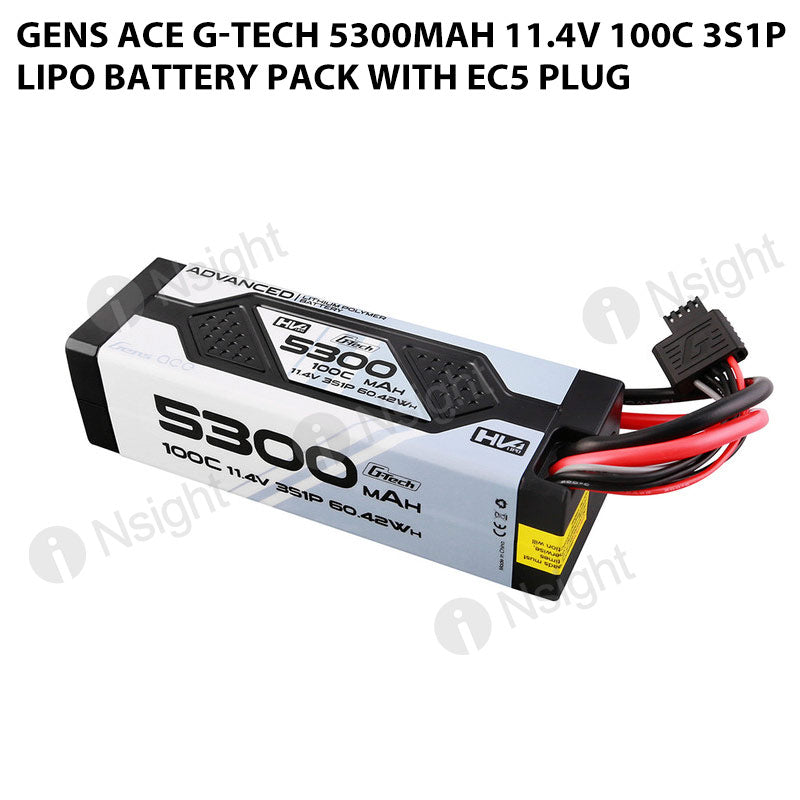 Gens Ace G-Tech 5300mAh 11.4V 100C 3S1P Lipo Battery Pack With EC5 Plug
