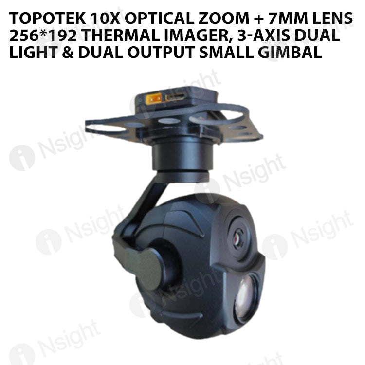 Topotek 10x Optical Zoom + 7mm Lens 256*192 Thermal Imager, 3-Axis Dual Light & Dual Output Small Gimbal