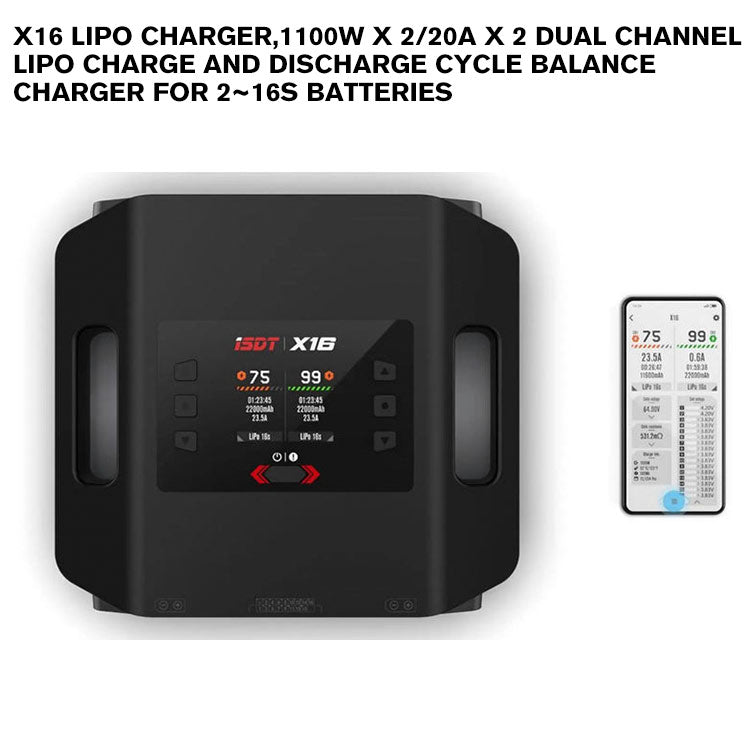 X16 Lipo Charger,1100W x 2/20A x 2 Dual Channel Lipo Charge and Discha ...