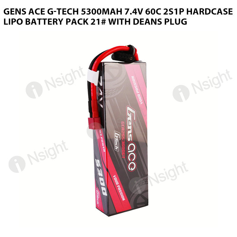 Gens Ace G-Tech 5300mAh 7.4V 60C 2S1P HardCase Lipo Battery Pack 21# With Deans Plug