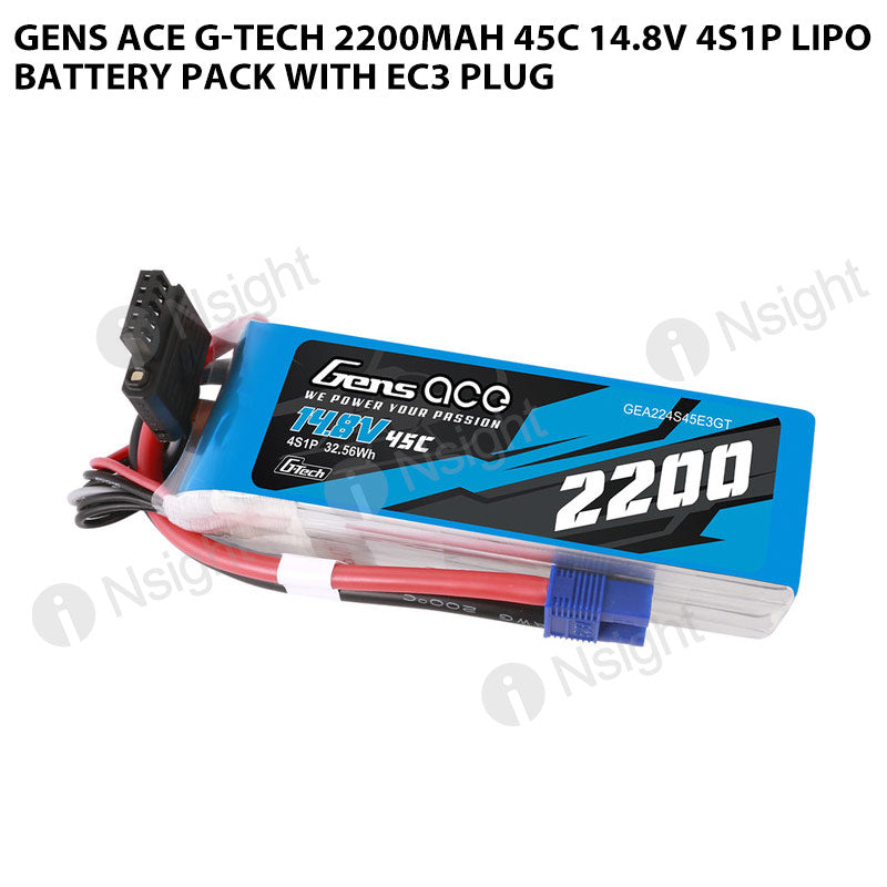 Gens Ace G-Tech 2200mAh 45C 14.8V 4S1P Lipo Battery Pack With EC3 Plug