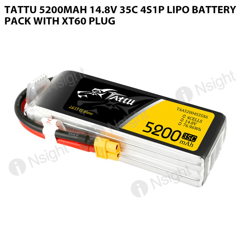 Tattu 5200mAh 14.8V 35C 4S1P Lipo Battery Pack With XT60 Plug