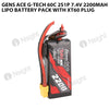 Gens Ace G-Tech 60C 2S1P 7.4V 2200mah Lipo Battery Pack With XT60 Plug