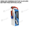 Gens Ace 2200mAh 6S 45C 22.2V Lipo Battery Pack With EC3 Plug