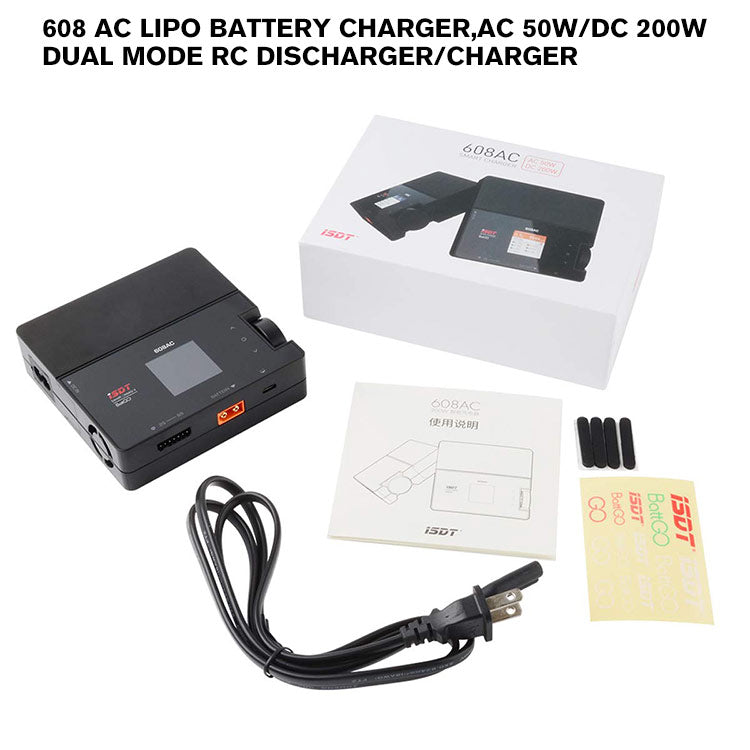 608 AC Lipo Battery Charger,AC 50W/DC 200W Dual Mode RC Discharger/Charger