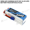 Gens Ace 2200mAh 6S 45C 22.2V Lipo Battery Pack With EC3 Plug