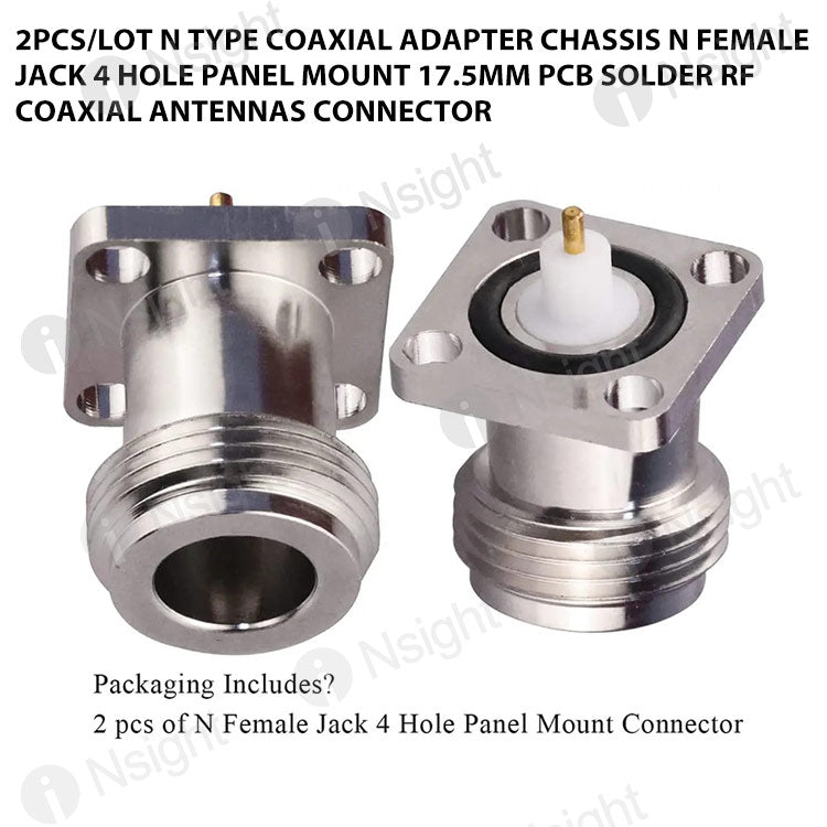2pcs/Lot N Type Coaxial Adapter Chassis N Female Jack 4 Hole Panel Mount 17.5mm PCB Solder RF Coaxial Antennas Connector