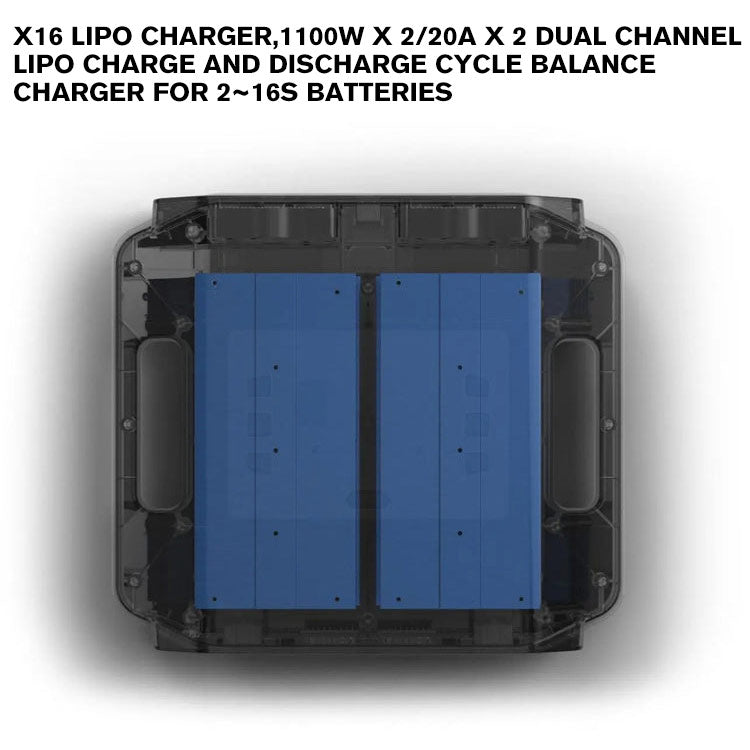 X16 Lipo Charger,1100W x 2/20A x 2 Dual Channel Lipo Charge and Discharge Cycle Balance Charger for 2~16S Batteries
