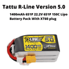 Tattu R-line Version 5.0 1400mAh 6S1P 22.2V 6S1P 150C Lipo Battery Pack With XT60 plug