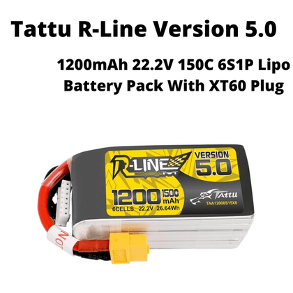 Tattu R-Line Version 5.0 1200mAh 22.2V 150C 6S1P Lipo Battery Pack With XT60 Plug